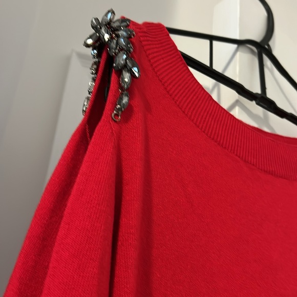 Liu Jo Jeans red sweater made in Italy with cut out and jewel embroidery, XS - Picture 5 of 6